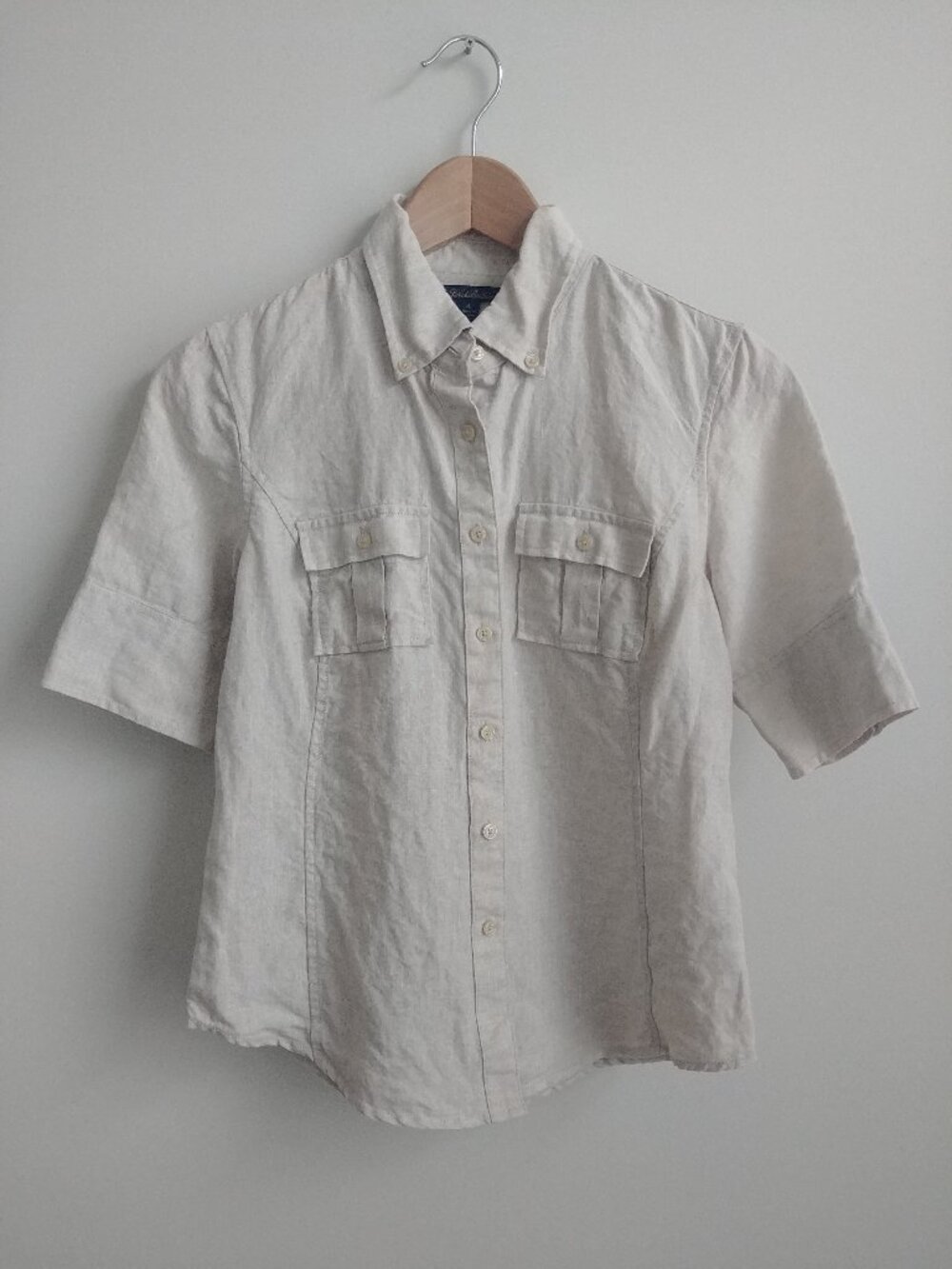 Brooks Brothers Women's 100% linen short sleeve button down shirt top blouse 4